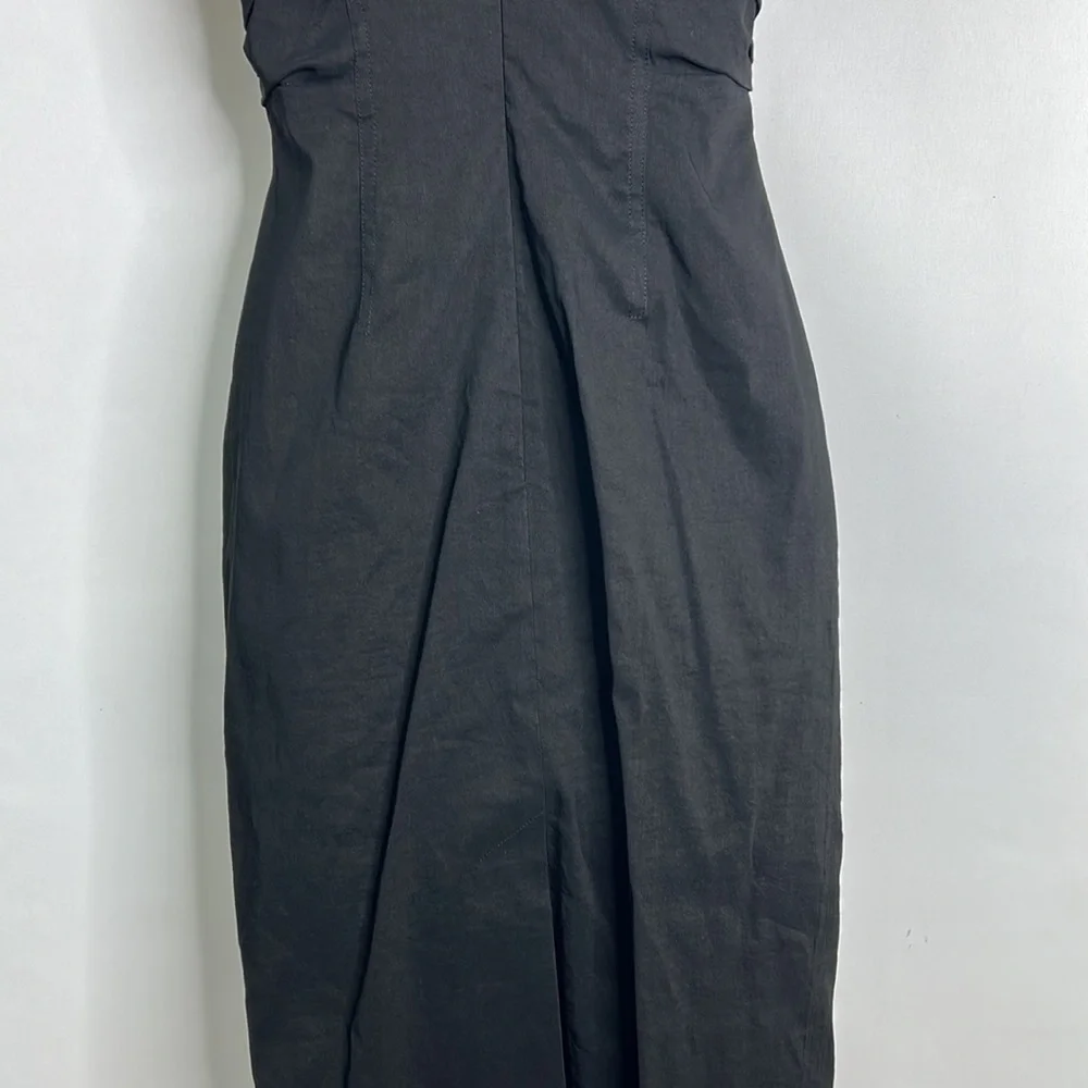 A.L.C Nora off shoulder linen ruffle ruched mid-calf little black dress - Picture 8 of 13